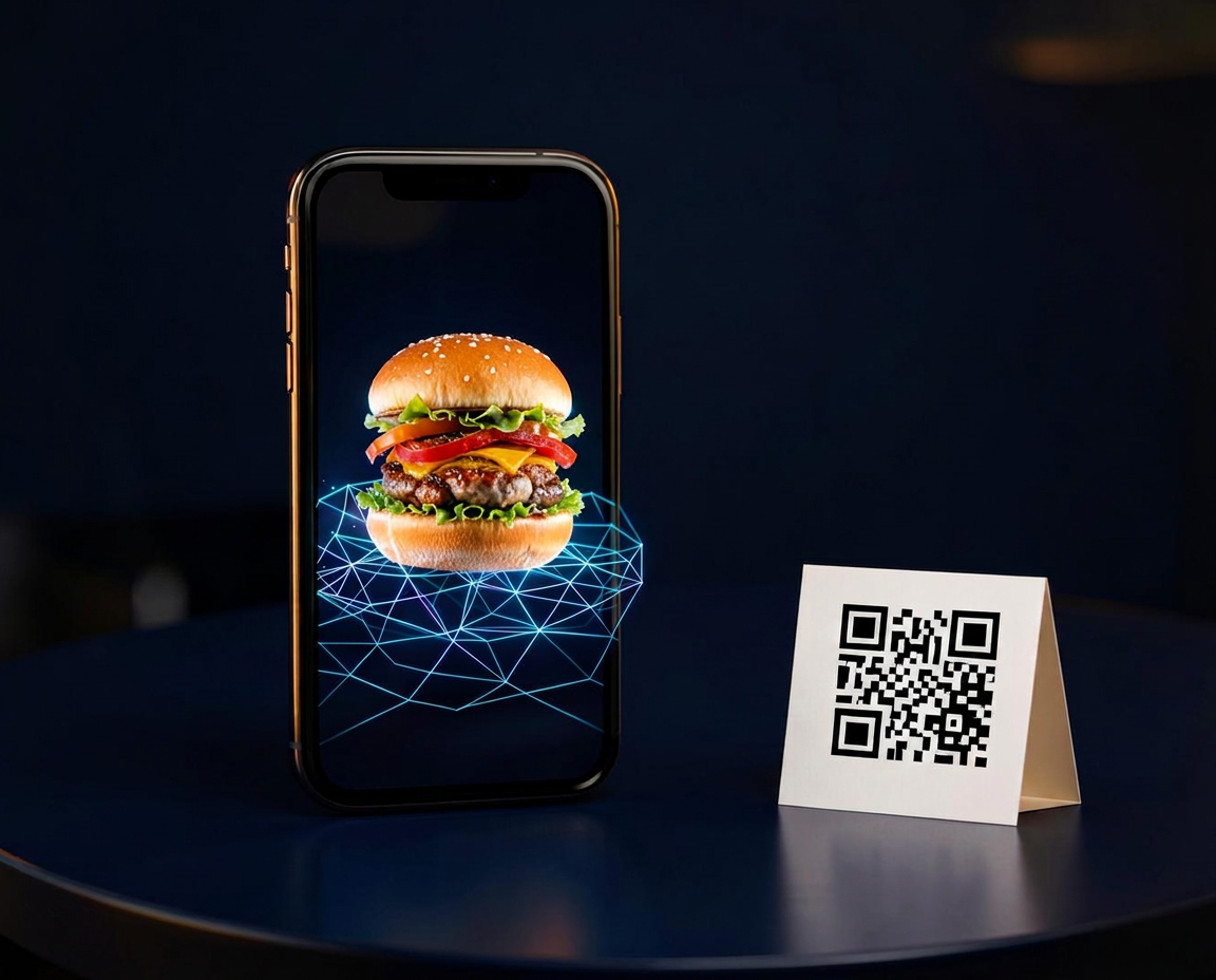عميل يمسح QR ويشوف الأكل بشكل 3D على الموبايل